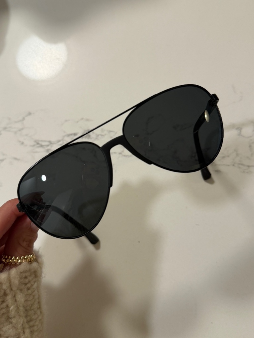 Emporio Armani Aviator Sunglasses Black Matte Grey Lens